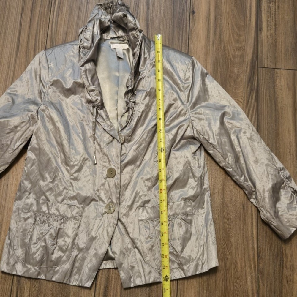 Chicos Metallic Button Front Blazer Ruffle Collar Jacket Size 1 Small - Picture 8 of 11